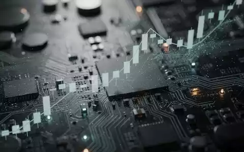 Eine abstrakte Darstellung von Datenfluss und fallendem Aktienkurs über einer Leiterplatte, die technologische Unsicherheit symbolisiert. - Foto: über boerse-global.de