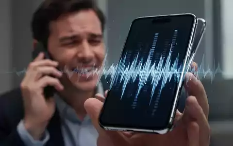 A modern smartphone displaying a distorted sound wave on its screen, symbolizing voice fluctuation issues during calls. - Foto: über boerse-global.de