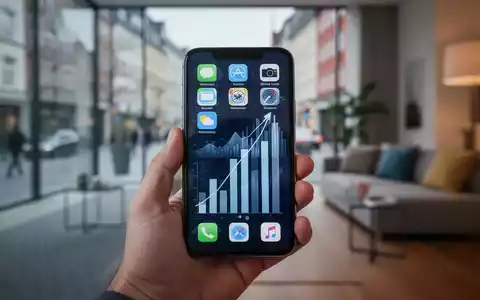 A hand holding a smartphone displaying app icons and charts, with a blurred background suggesting digital activity in a German setting. - Foto: über boerse-global.de