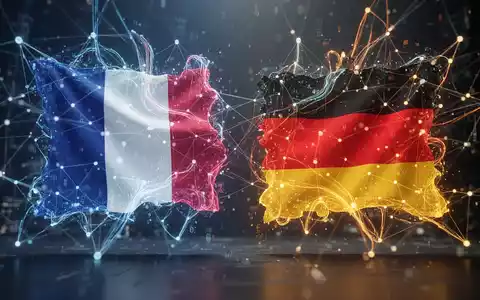 Interconnected digital networks and glowing data streams forming the shapes of the French and German flags, symbolizing digital cooperation. - Foto: über boerse-global.de
