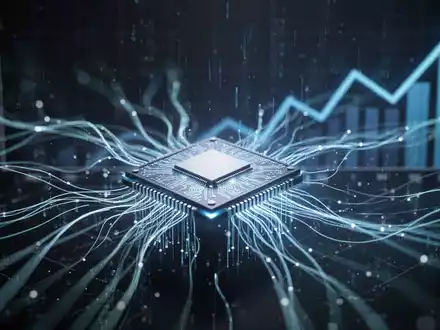 A glowing microchip surrounded by blue data lines and an upward trend graph, symbolizing AI's impact on hardware prices. - Foto: über boerse-global.de