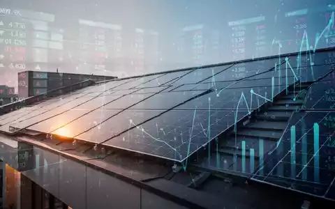 Photovoltaikanlagen auf einem Dach mit digitalen Finanzdaten-Overlays, die steuerliche Berechnungen und wirtschaftliche Veränderungen symbolisieren. - Foto: über boerse-global.de