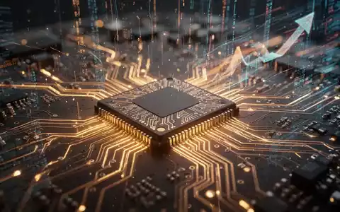 Nahaufnahme einer leuchtenden Leiterplatte mit abstrakten Datenströmen, symbolisiert Technologiebewertung und Wachstum. - Foto: über boerse-global.de