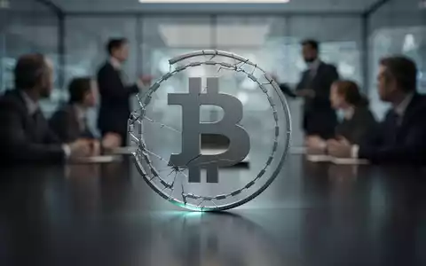 Ein gebrochenes Cardano ADA-Symbol auf einem Tisch in einem dunklen Konferenzraum, mit verschwommenen Personen im Hintergrund. - Foto: über boerse-global.de