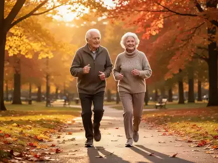 Ein älteres Paar joggt in einem Park, symbolisierend Bewegung und Prävention für die Altersvorsorge. - Foto: über boerse-global.de