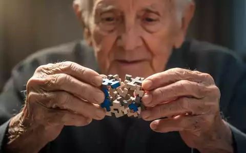Nahaufnahme der Hände einer älteren Person, die ein komplexes 3D-Puzzle löst, mit einem fokussierten Ausdruck im Hintergrund. - Foto: über boerse-global.de