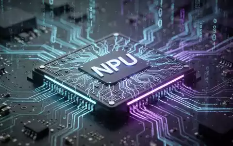 Close-up of a futuristic neural processing unit (NPU) chip on a circuit board, glowing with blue and purple light, symbolizing AI hardware. - Foto: über boerse-global.de