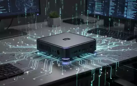 A close-up of a compact mini PC on a modern desk, with internal components subtly lit, symbolizing powerful, affordable technology. - Foto: über boerse-global.de