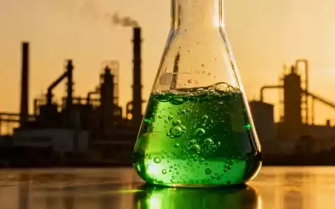 Nahaufnahme eines Laborbechers mit grüner Flüssigkeit, die nachhaltige Chemie und innovative Materialwissenschaft symbolisiert. - Foto: über boerse-global.de