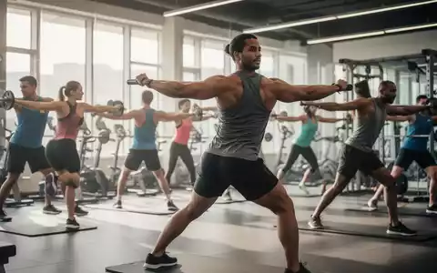 Eine Gruppe von Menschen in einem hellen Fitnessstudio, die Rückenübungen zur Haltungsverbesserung durchführen. - Foto: über boerse-global.de