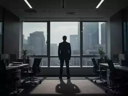 Eine Silhouette steht in einem dunklen Büro vor einem Fenster, Symbol für Unzufriedenheit und Rebellion am Arbeitsplatz. - Foto: über boerse-global.de
