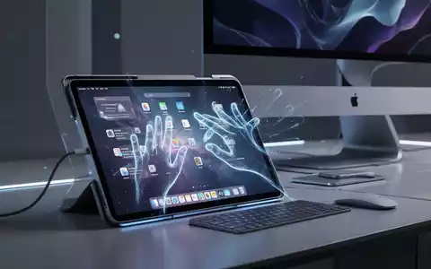 An iPad displaying macOS, with illuminated touch gestures, connected to a modern Mac desktop, symbolizing new touch controls. - Foto: über boerse-global.de