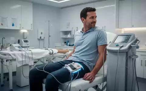 Ein Mann mittleren Alters führt Beckenbodenübungen in einer modernen Physiotherapieklinik durch, mit Fokus auf Rehabilitationstechnologien. - Foto: über boerse-global.de