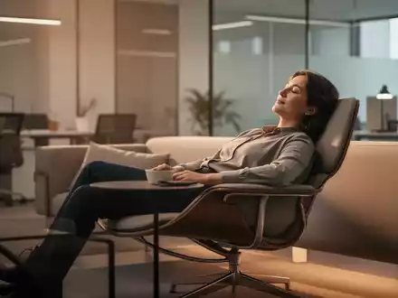 Eine Person ruht friedlich in einem modernen Büroumfeld, symbolisch für Powernaps und Erholung am Arbeitsplatz. - Foto: über boerse-global.de