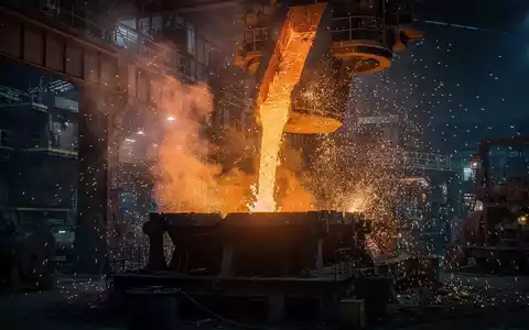 Eine Nahaufnahme von geschmolzenem Metall, das in einem Stahlwerk gegossen wird, mit Funken und Rauch. - Foto: über boerse-global.de