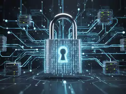 Digital padlock with binary code over a network diagram, representing data leaks and password security concerns. - Foto: über boerse-global.de