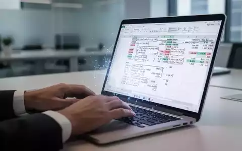 Close-up of hands typing on a laptop keyboard with a spreadsheet on screen, showing data and formulas, with a subtle AI glow. - Foto: über boerse-global.de