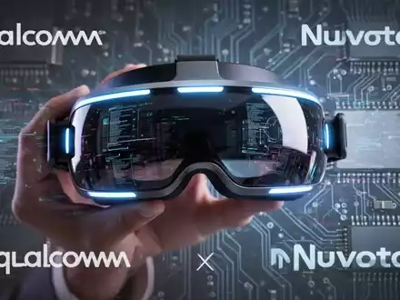 Eine futuristische XR-Brille mit leuchtenden Akzenten, die digitale Datenströme widerspiegelt, im Vordergrund von verschwommener Hand gehalten. - Foto: über boerse-global.de