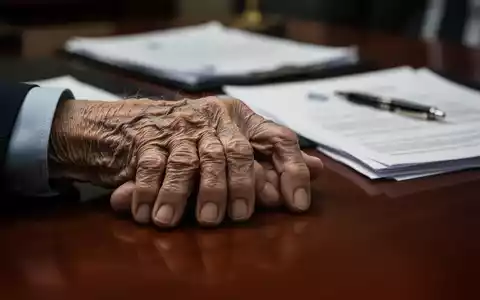 Eine nachdenkliche Nahaufnahme einer älteren Hand, die auf einem Schreibtisch ruht, mit unscharfen Dokumenten im Hintergrund. - Foto: über boerse-global.de