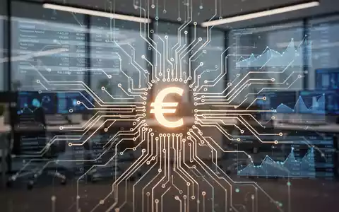 Nahaufnahme einer stilisierten, leuchtenden Platine mit digitaler Projektion von Finanzdaten und einem Euro-Symbol. - Foto: über boerse-global.de
