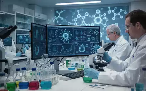 Wissenschaftler in einem Labor, die medizinische Daten auf Bildschirmen und wissenschaftliche Geräte untersuchen. - Foto: über boerse-global.de
