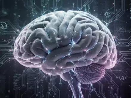 Eine Nahaufnahme eines menschlichen Gehirns mit leuchtenden neuronalen Pfaden und digitalen Datenströmen, die KI in der Neurologie symbolisieren. - Foto: über boerse-global.de