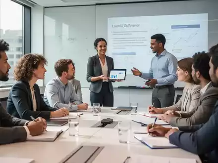 Eine Gruppe von Menschen in einem modernen Seminarraum, die an einer Diskussion teilnehmen und Notizen machen. - Foto: über boerse-global.de