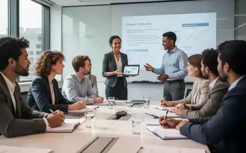 Eine Gruppe von Menschen in einem modernen Seminarraum, die an einer Diskussion teilnehmen und Notizen machen. - Foto: über boerse-global.de