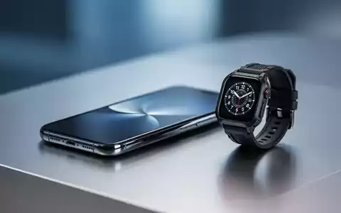 A sleek, modern smartphone and a rugged smartwatch are displayed on a minimalist, reflective surface with cool blue lighting. - Foto: über boerse-global.de