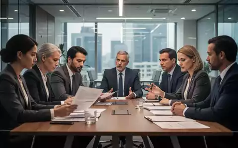 Eine vielfältige Gruppe von Menschen sitzt an einem Konferenztisch und diskutiert ernsthaft, ein Dokument betrachtend. - Foto: über boerse-global.de