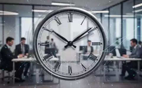 Eine Uhr mit unscharfen Zeigern vor einem modernen Büro, das Flexibilität und Regelungen der Arbeitszeit symbolisiert. - Foto: über boerse-global.de