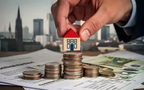 Eine Hand platziert ein kleines Haus auf einem Stapel Münzen, mit verschwommenen Finanzdokumenten im Hintergrund. - Foto: über boerse-global.de
