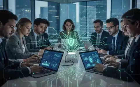 Professionals working on data privacy and security, with digital interfaces and circuit patterns symbolizing compliance and protection. - Foto: über boerse-global.de