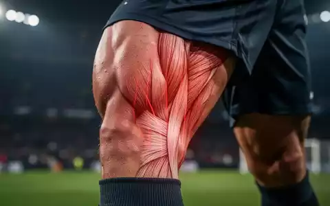 Nahaufnahme des Oberschenkels eines Fußballspielers mit angedeuteten Muskelverletzungen, fokussiert auf die Hamstrings. - Foto: über boerse-global.de