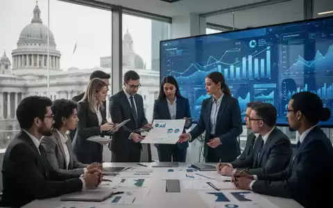 Finanzfachleute in einem modernen Büro, die Dokumente prüfen und an einem großen Bildschirm zusammenarbeiten. - Foto: über boerse-global.de