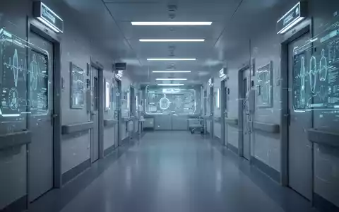 Ein futuristischer, steriler Krankenhauskorridor in der Schweiz mit digitalen Schnittstellen und einem schwachen, blau leuchtenden Licht. - Foto: über boerse-global.de