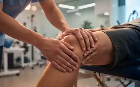 Hände eines Physiotherapeuten, die das Knie eines Patienten während einer manuellen Therapie sanft manipulieren. - Foto: über boerse-global.de
