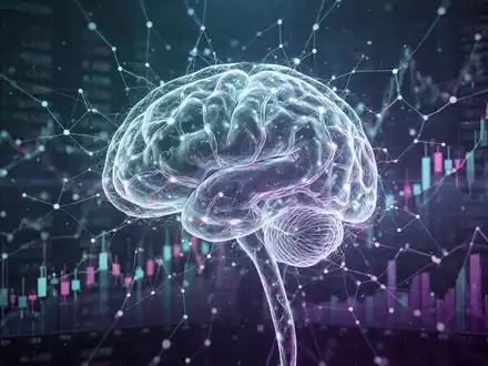 An abstract visualization of a glowing neural network with subtle financial data overlays, symbolizing AI innovation and market impact. - Foto: über boerse-global.de