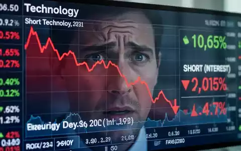 Ein digitaler Börsenbildschirm zeigt einen roten Abwärtstrend und einen Anstieg der Short-Quote für eine Technologieaktie. - Foto: über boerse-global.de