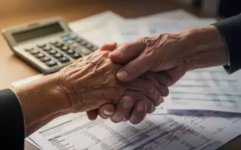 Eine Hand hält sanft eine ältere Hand, im Hintergrund unscharf Finanzdokumente und ein Taschenrechner. Symbolisiert Pflegeleistungen. - Foto: über boerse-global.de