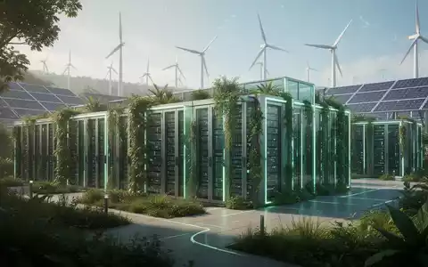 A modern, green data center in Germany, integrated with lush vegetation and renewable energy sources in the background. - Foto: über boerse-global.de