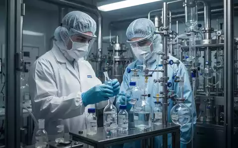 Ein Chemieingenieur in Schutzkleidung arbeitet in einem modernen Labor mit Diisocyanaten in einem geschlossenen System. - Foto: über boerse-global.de