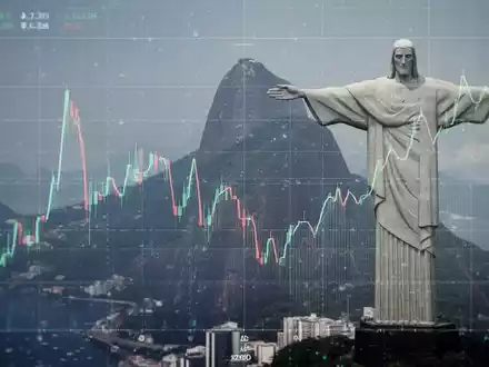 Abstrakte Darstellung des brasilianischen Aktienmarktes mit einem Diagramm, das einen Rückgang zeigt, und einer angedeuteten Christusstatue. - Foto: über boerse-global.de