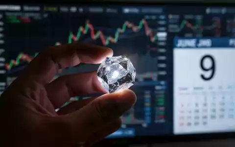 Eine Hand hält ein Lithiummineral, im Hintergrund unscharfe Finanzcharts und ein Kalender mit dem 9. Juni. - Foto: über boerse-global.de