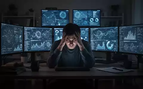 Eine Person sitzt allein an einem Schreibtisch im Homeoffice, den Kopf in den Händen, umgeben von Bildschirmen. - Foto: über boerse-global.de