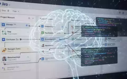 A digital illustration showing a Jira board with tasks linked to glowing lines of code, symbolizing AI integration in project management. - Foto: über boerse-global.de