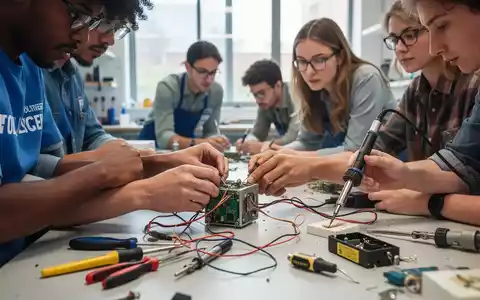 Menschen reparieren gemeinsam Elektronikgeräte in einem Repair Café, Fokus auf Hände und Werkzeuge auf einem Tisch. - Foto: über boerse-global.de