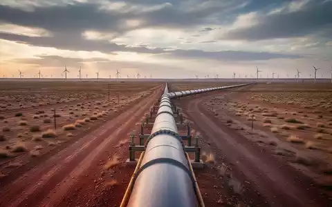 Eine lange, neu installierte Pipeline in einer weiten Wüstenlandschaft des Permian Basin unter dramatischem Himmel. - Foto: über boerse-global.de
