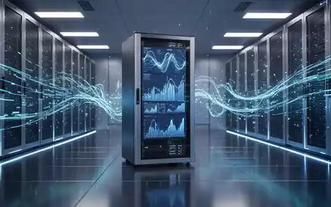 Ein futuristischer Serverraum mit leuchtenden Datenströmen und einem eleganten Server-Rack, das Finanzdaten visualisiert. - Foto: über boerse-global.de