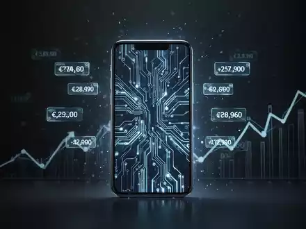 A sleek, modern smartphone with a glowing screen displays abstract circuit board patterns and subtle digital price tags, symbolizing rising tech costs. - Foto: über boerse-global.de